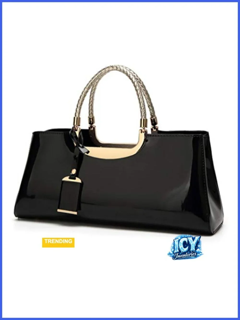 Patent Leather Structured Satchel Handbag Evening Party Crossbody Top Handle